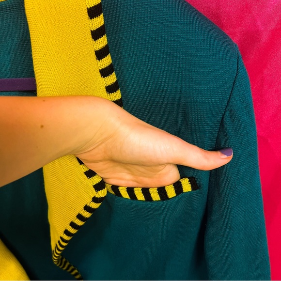 EPB Easy Eleanor P Brenner vintage dark teal and yellow striped heart blazer - Picture 3 of 8
